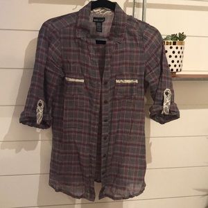 Grey and Purple w/ lace Plaid Shirt - Small